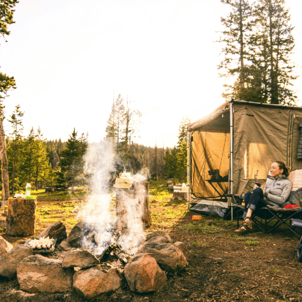 Relaxing in front of the camper