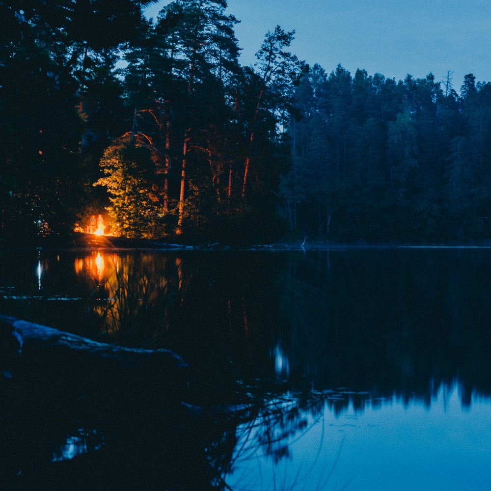 Wild camping with campfire